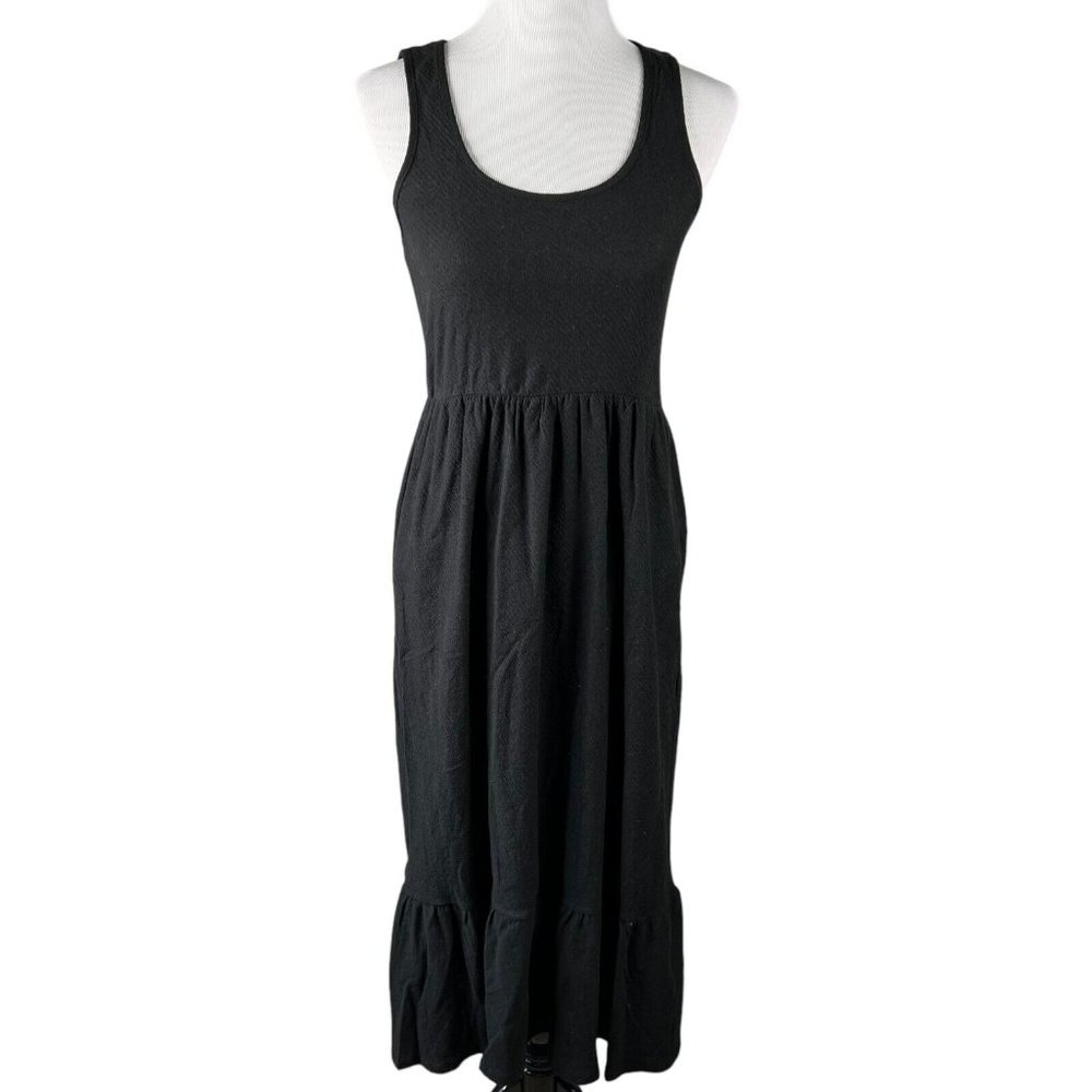 Maisie Womens Midi Dress Size Small Tiered Sleeveless Linen Blend Black‎ Boho